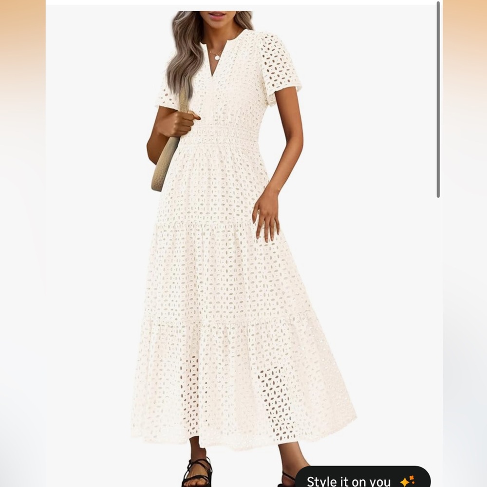Women's PRETTYGARDEN Elegant White Lace Eyelet Maxi Dress